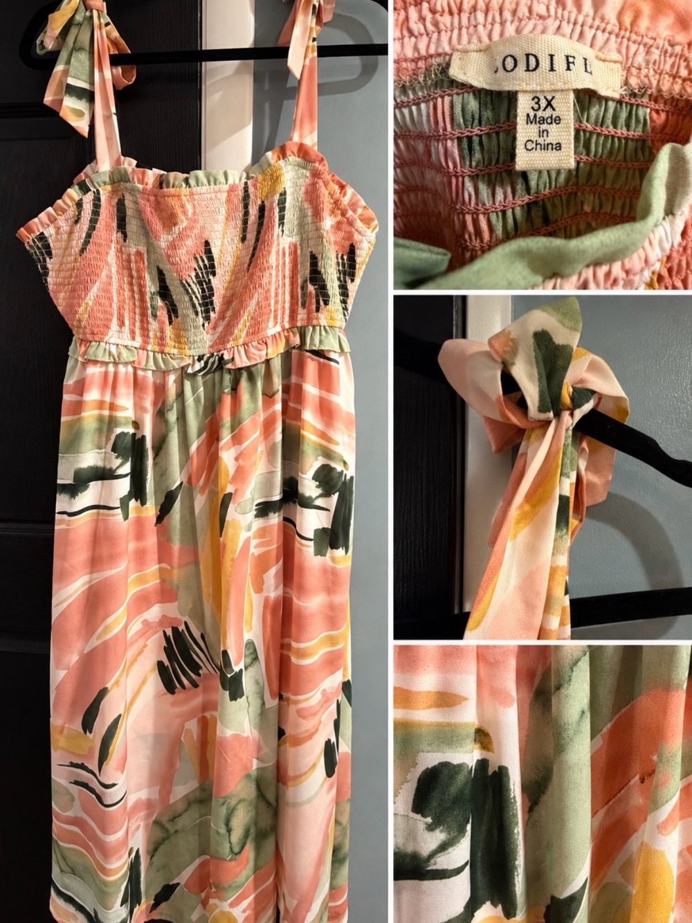 JODIFL Peach, Olive & Yellow Watercolor Sundress